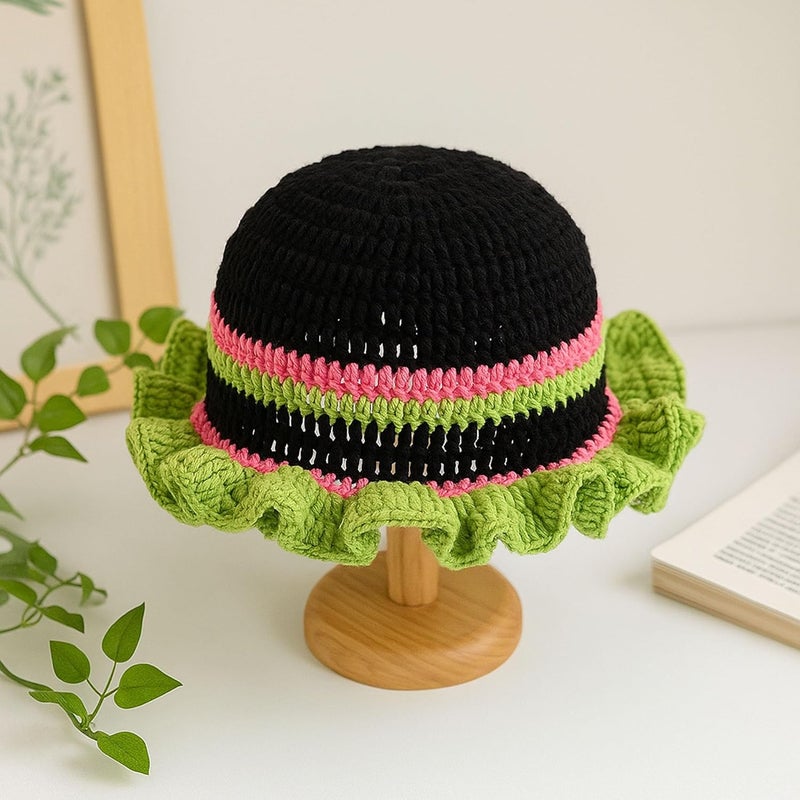 Ahouws Crochet Bucket Hat Women Trendy Knit Floppy Cap Cute Boho Handmade Beanies Outdoor Boho Travel Fishing Hat - Image 3